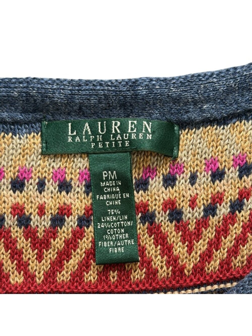 Lauren Ralph Lauren Womens Size PM Striped Knit Top Linen Cotton Boho Sweater - Picture 4 of 7